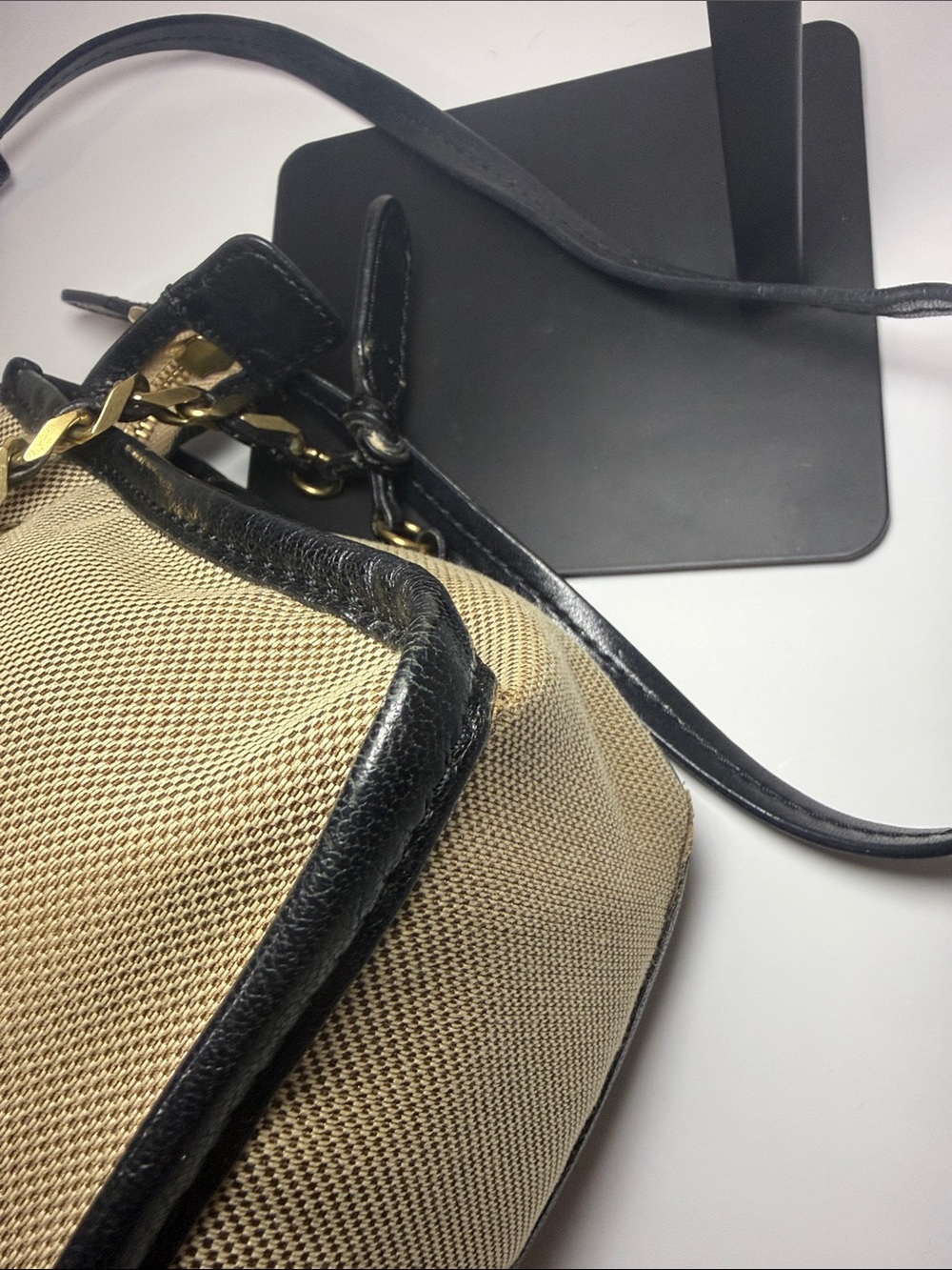 Chloé Canvas & Black Leather Satchel Crossbody Bag Gold Hardware - Picture 10 of 13